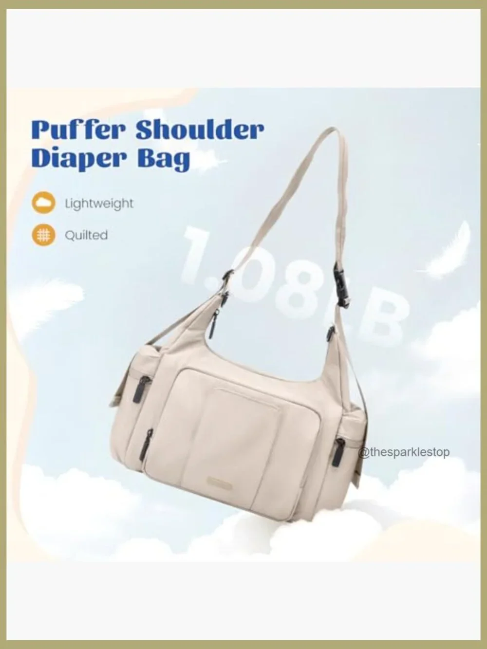 14L Puffer Diaper Bag Tote, Large Capacity Travel Crossbody Hospital Bag